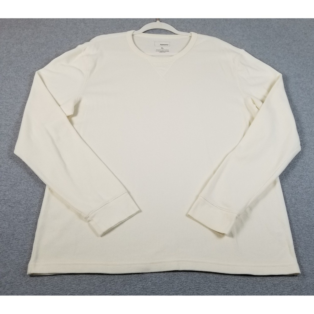Sonoma Waffle Knit Shirt Mens XL Cream Long Sleeve Cotton Thermal Pullover Top